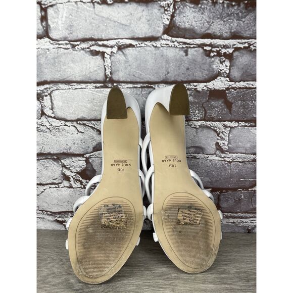 Cole Haan Adella White Leather Straps Heel Slides Sandals Women’s Sz 10B US/41EU - Picture 7 of 16
